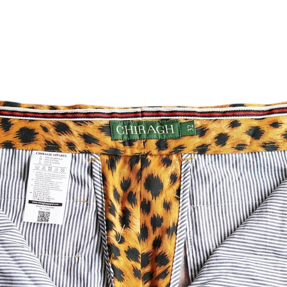Mens Leopard Print Pants 32 Gold Black Animal Print Straight Fit Dress Trousers - Picture 2 of 7